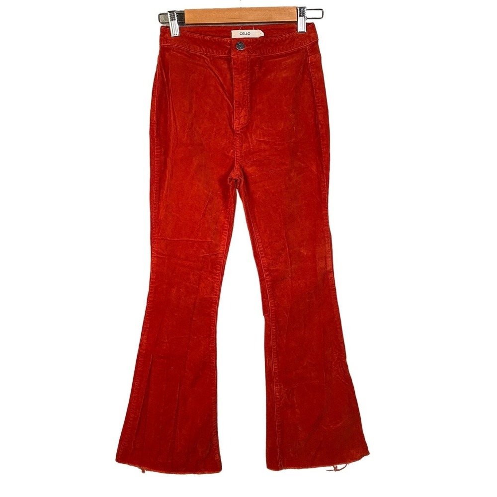 High Rise Corduroy Flare Pants Raw Hem Size 1 Boho Festival Hippie Indie‎ Earthy